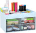 LETURE Desk Organizer with Drawer, Blue Desktop Accessories Caddy for Pens, Business Cards, and Paperclips