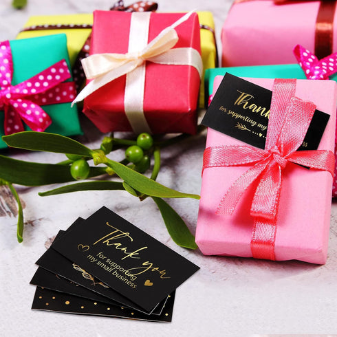 Outus 180 Package 2 3.5 Inch Black Gold Thank You for Supporting My Small Business Cards Small Thank You for Your Order