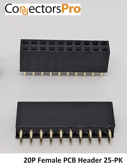 25-Pack 20P 2.54mm 0.1" Pitch PCB Female Pin Headers 2x10 Dual Rows 20 Pins Female Sockets to Male Straight PCB DIP, Double Rows PC Board Through-Board Strip (2X10-20P-25PK) by Connectors Pro