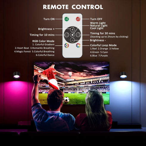 Racokky 3000mAh, 3 Dimmable 360 LED Wall Lights with Remote, RGB Rechargeable Wall Mounted Reading Sconces Lamp Colors