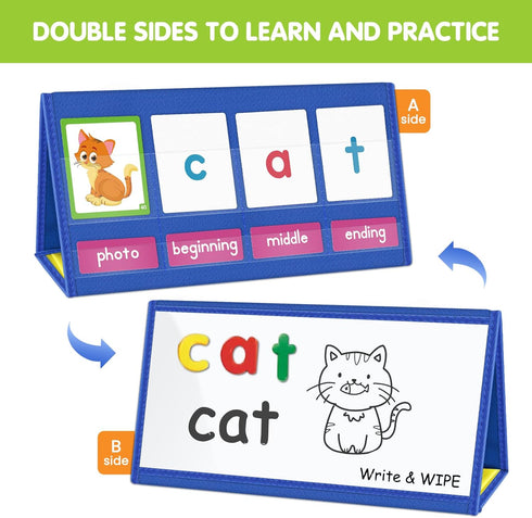EAMAY CVC Word Building Desktop Pocket Chart Stand with Magnetic Write & Wipe Boards for Kids