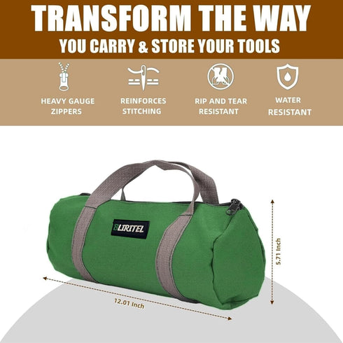 BLIRITEL 14 Inch Small Tool Bag for Men, Large Capacity Wide Mouth Canvas Storage Kit, Tote Handbag Organizer