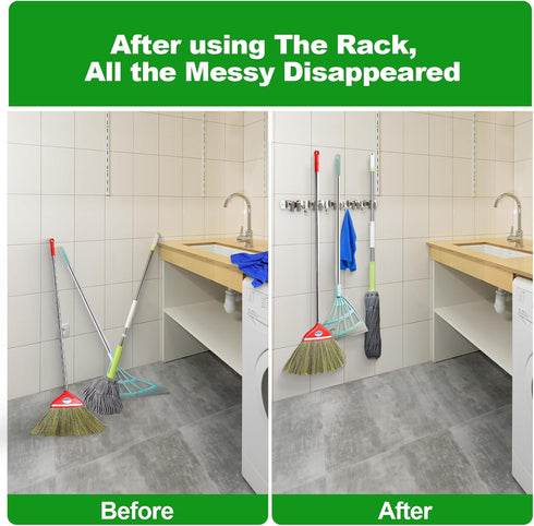 voze 5 Racks and 4 Hooks Mop and Broom Holder Wall Mount, Heavy Duty Storage Tool Racks for Kitchen and Garage