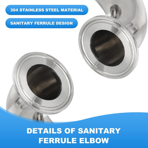 90 Elbow 1 1/4 "(32mm) 2 Pack 304 1.5" 50.5mm PATIKIL Degree Tube OD, Stainless Steel Sanitary Pipe Fittings Tri