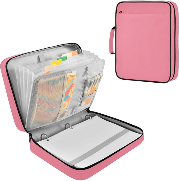 Wfrish Salmon Pink Zipper Binder Bag with Handle,1.25 Inch 3 Ring O-Ring 500