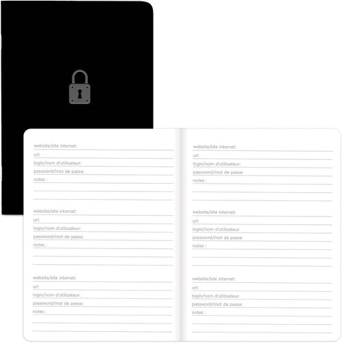Blueline Password Notebook, Flexible Cover, Black, 5" x 3.5", 64 Pages