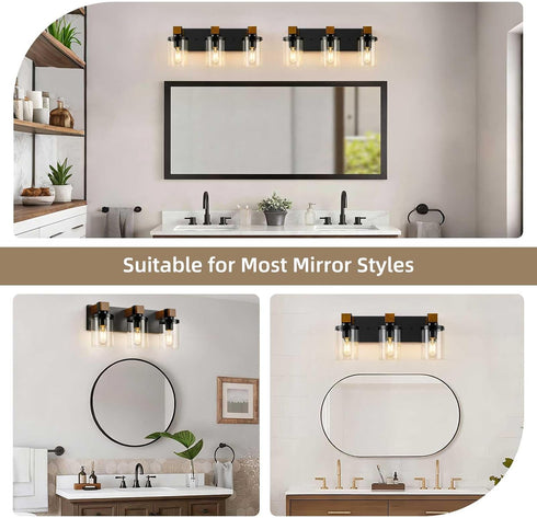 Ablwigh 3-Light Farmhouse Bathroom Light Fixtures, Black Bathroom Vanity Light Fixtures Over Mirror, Rustic Sconces