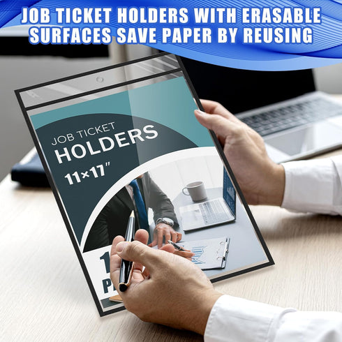 Feifeiya 10 Pack 11 17 Inch x Job Ticket Holders, Dry Erase Pockets, Clear Paper Sleeves, Shop Ticket Holders, Writable