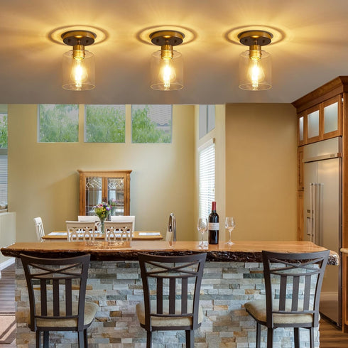 1-Light 1 Pack YYT Brushed Nickel Semi Flush Mount Ceiling Light, Small Hallway Light Fixture Ceiling, Over Sink