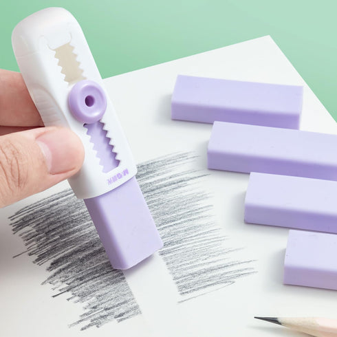 M&G 4+1 Pack Rubber Erasers, Sliding Retractable Eraser, Soft Cute Push Pull Large Pencil Eraser with Refill