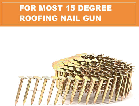 BHTOP 1200 Count Coil Roofing Nails - 1-1/4 Inch x .120-Inch for Roofing Nail Gun, Smooth Shank Electro Galvanized