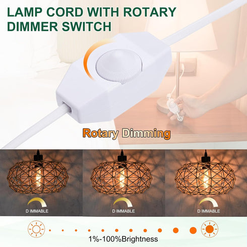 PATIKIL 8 3 Set Feet Lamp Cord with Plug, UL List Lamp Power Cord with Full Range Rotary Lamp Switch Stripped Ends
