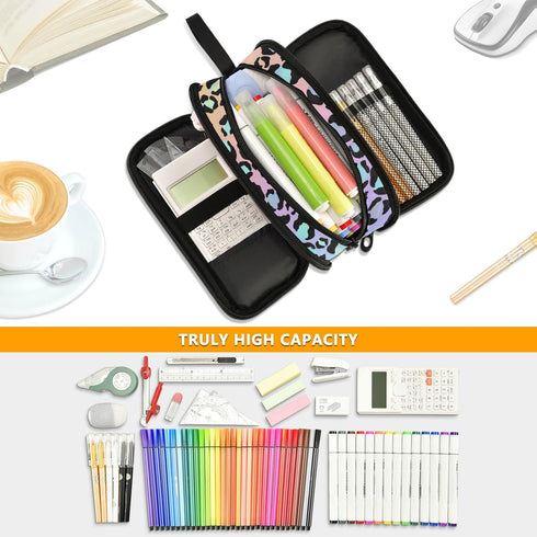 Gredecor Rainbow Leopard Big Capacity Pencil Case, Pastel Leopard Spots Pouch Bag for Students, School Office Supplies