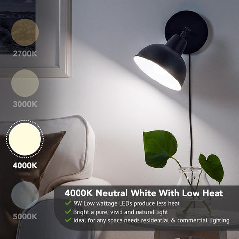 12-Pack A19 LED Light Bulbs, 60W Equivalent, Neutral White 4000K, 850LM, E26 Base, Non-Dimmable, 9W Bright