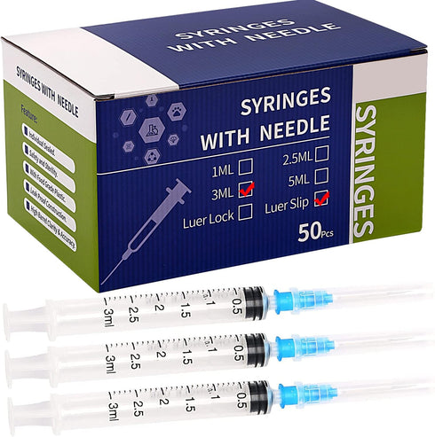 50Pack 3ml Luer-Slip with 23 G Dispensing Tools for Industrial Dispensing, Science Lab, Pet