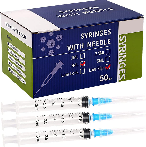 50Pack 3ml Luer-Slip with 23 G Dispensing Tools for Industrial Dispensing, Science Lab, Pet
