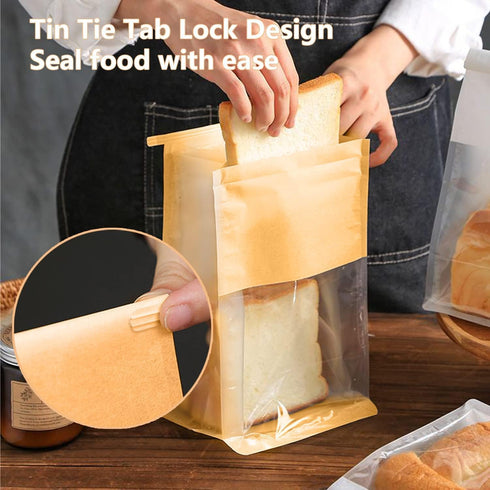 GOULIKFUL 100PCS 11x5.1x3.9 Inch Packaging Bread Bags for Homemade Breads, Resealable Cookie Bags with Tin Tie Tab