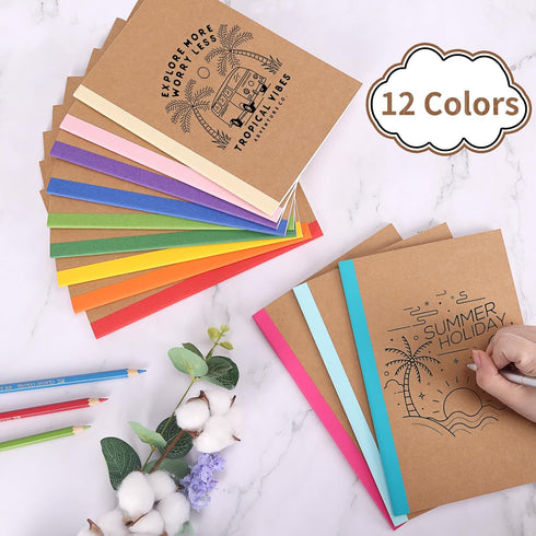 EOOUT 40 Pack A5 Kraft Notebooks - Composition Notebooks in 12 Colors with Rainbow Spines, 60 Pages