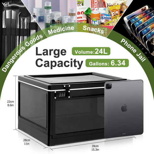 Large Lock Box for Medicine, Personal Items, Phone/Tablet, Childproof First Aid Locked Storage Bin