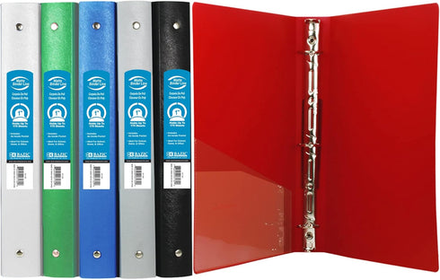 BAZIC 3 Ring Binder 1" Poly Binders Organizer, Matte Color Soft Cover, Round Ring, Holds 175 Sheets (6-Count)