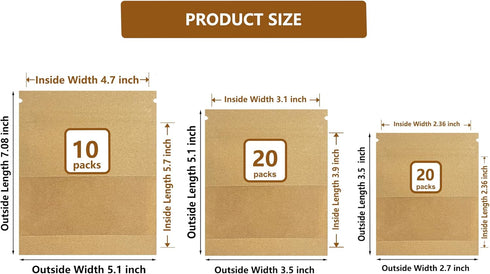 PABCK 50 Pcs Clear Window Kraft Paper Resealable Bags, Small Coin Envelopes for Sample Gift Storage