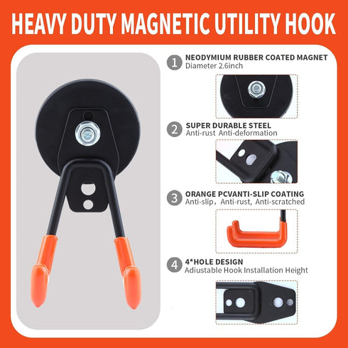 4Pcs Heavy Duty Magnetic Hooks, 66mm Strong Storage Hook with Anti-Slip Coating for Garage Tools