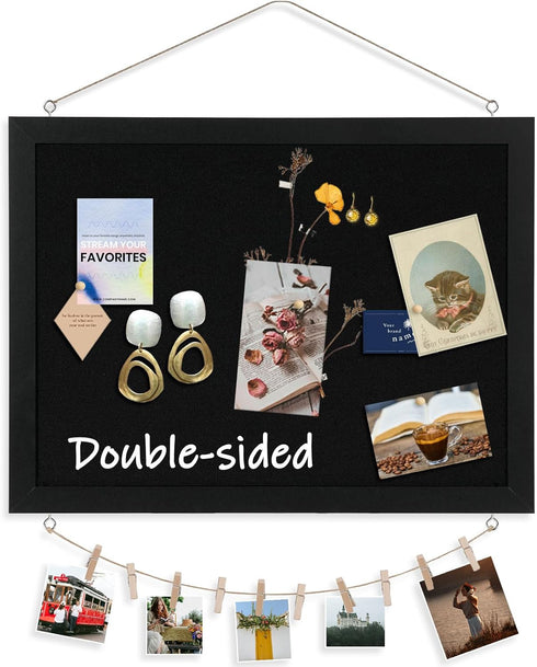 Black Cork Board with Linen Double-Sided, 16''X 12'' Wall Mounted Bulletin Board for Office Home School