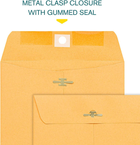 EnDoc 15 Pack Brown Kraft Clasp Envelopes 6x9 Inch with Gummed Seal - 28lb Heavyweight Paper for Home, Office, Mailing