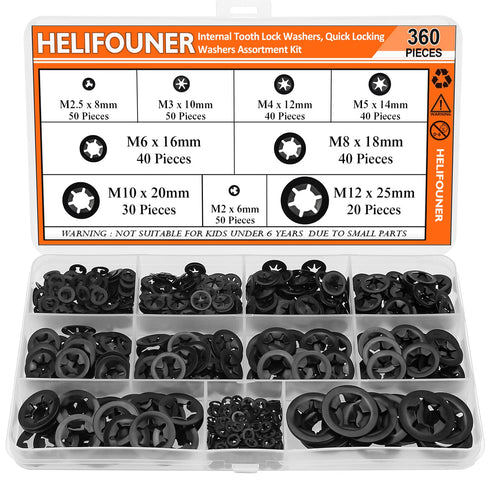 360 Pieces Internal Tooth Star Lock Washers, 9 Sizes Quick Speed Locking Washers Fasteners Assortment Kit