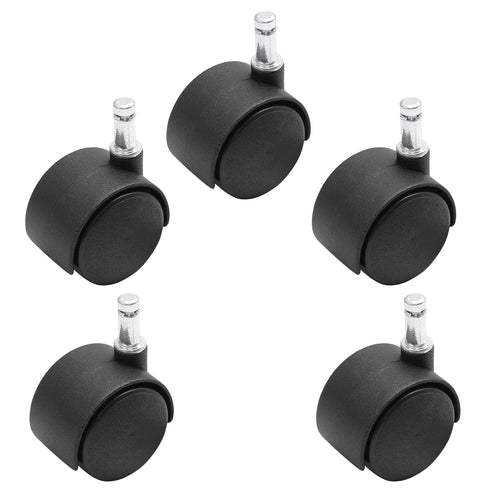5pcs 1.5 Inch Swivel Caster Wheels, M8 Circlip Stem, Heavy Duty Black Nylon Replacement for Furniture, Table, Cabinet