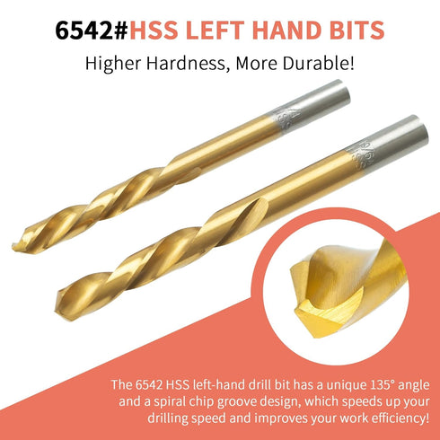10-Pieces Screw Extractor Set, Left-Hand Drill Bit 37# Cr-Mo & 6542 HSS Steel Cobalt, Easy Out Broken Bolt Remover Tool