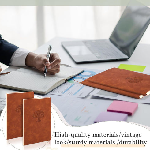 Lewtemi 2 Pcs Left Handed Notebooks, Life Tree Leather A5 5.5 x 8.07 Inch Lined Notebooks for Writing (Brown)