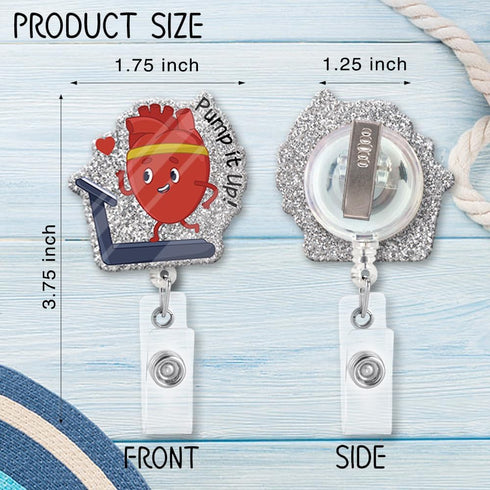 Pump It Up Funny Glitter Badge Scroll Retractable, Cute Heart Badge Holder for Doctor, Christmas Birthday Gift for Nurse Cardiology Physician Catheterization Laboratory MD RN by ZBBFSCSB