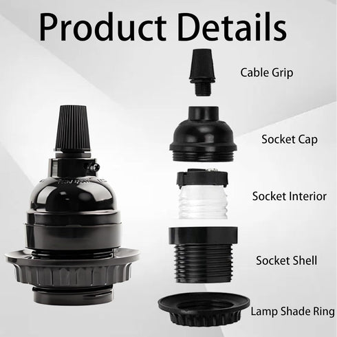 Runseaway 4Pcs E26 E27 Bulbs Bakelite Black Medium Base Light Socket, Keyless DIY Vintage Style Edison Lamp Holder