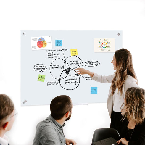 Magnetic Glass Whiteboard, 24" x 18" Frameless Dry Erase Board for Office, Home, Classroom with Marker Tray