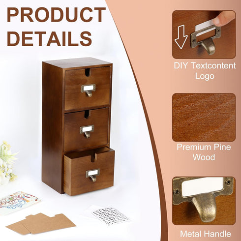 DLUGOPIS 3 3x5 3 25 2 Tier Index Card Holder Wooden Card Catalog Box with Drawers Brown Index Card Storage Box Flash