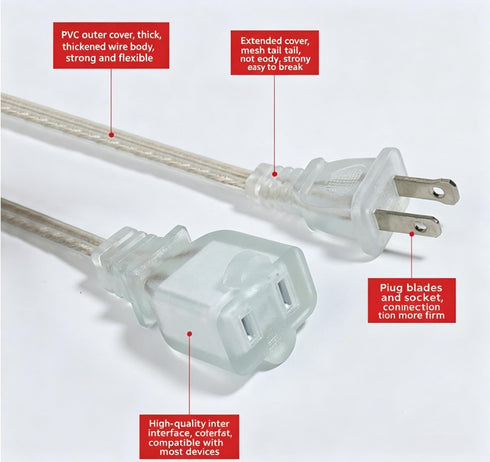 Tiosen Indoor Outdoor Extension Cord, White Transparent Cable Light Extender Wire, String Lights Power Plug Accessory