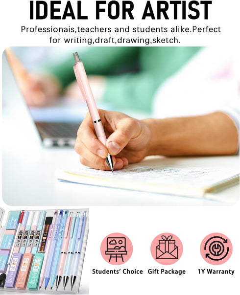 Nicpro 22PCS Pastel Mechanical Pencils Set with Case, 0.5, 0.7, 0.9 mm, 2mm Lead Holders, 11 Tube Lead Refills & 3