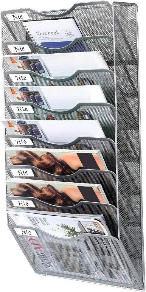 EasyPAG Wall File Organizer, 8 Tier Hanging File Holder for Home Office, Silver