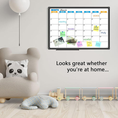 JILoffice Magnetic Dry Erase Calendar Whiteboard - Monthly 24 x 18 Inch, Black Aluminium Frame for Office & Home