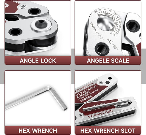 YESWELDER Adjustable Angle Welding Magnet 20-200° Magnetic Welding Holder with 77LBs Holding Power