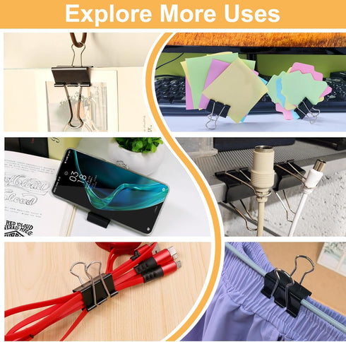 Coideal Black Binder Clips Medium, 1.25 Inch Metal Paper Clips, 24 Pcs for Office School