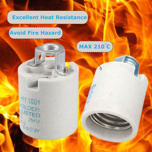 E26 (Pack 1) Keyless Porcelain Socket with Hickey,TWDRTDD Medium Base Keyless Porcelain Lampholder