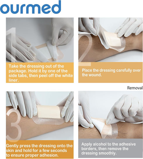 Dressings(6"x 6" 10 Packs) Ourmed Silicone Foam - with Tender Adhesive Border, Sterile Advanced Absorbent Bandage