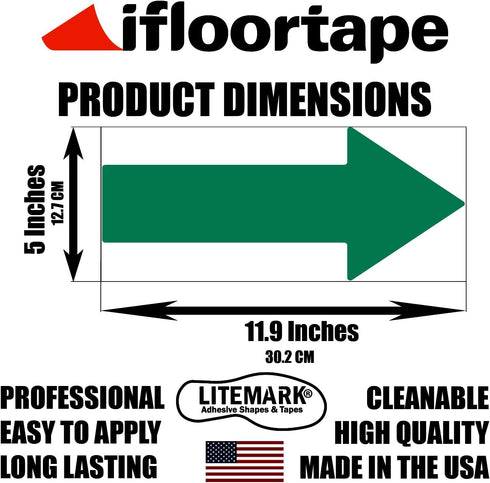 LiteMark Large Arrow Stickers 651, Durable Gloss Finish Green Arrow Decal, Pack of 6