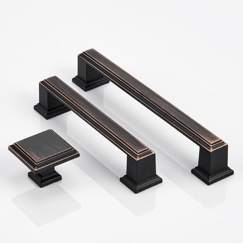 Square Knobs - 10 Pack, 1.3 Inch Oil Rubbed Bronze Vintage Cabinet Pulls for Furniture and Kitchen