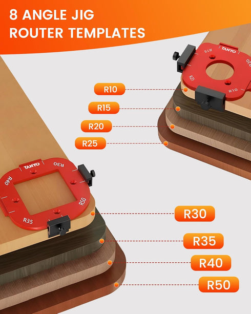 8 R10/R15/R20/R25/ R30/R35/R40/R50 TANYO Router Corner Radius Template, Plastic Box Router Jig with Radius, Aluminum