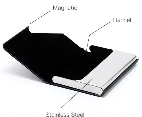 homEdge Business Card Holder, Slim Professional 2 Packs PU Leather + Stainless Steel Case - Black and Blue