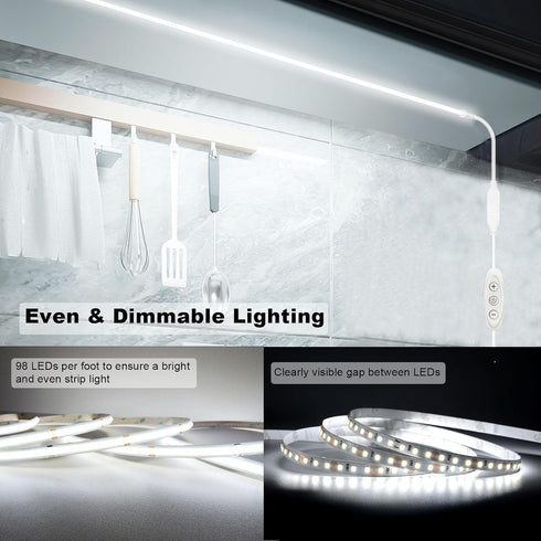 5V Dimmable 6500K CRI93+ 6 Dimmer, 3D COB LED Strip Lights USB Powered White ft Dotless LED Tape Light with Flexible