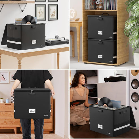 DocSafe Fireproof Vinyl Record Storage Box with Lock, Large Organizer for 150+ Single Records